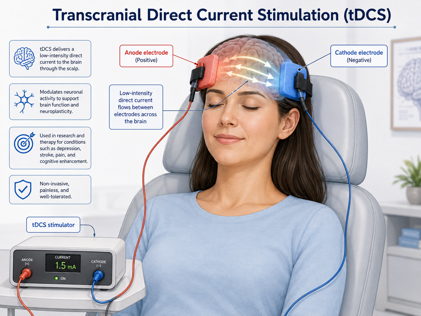 Transcranial direct current stimulation therapy